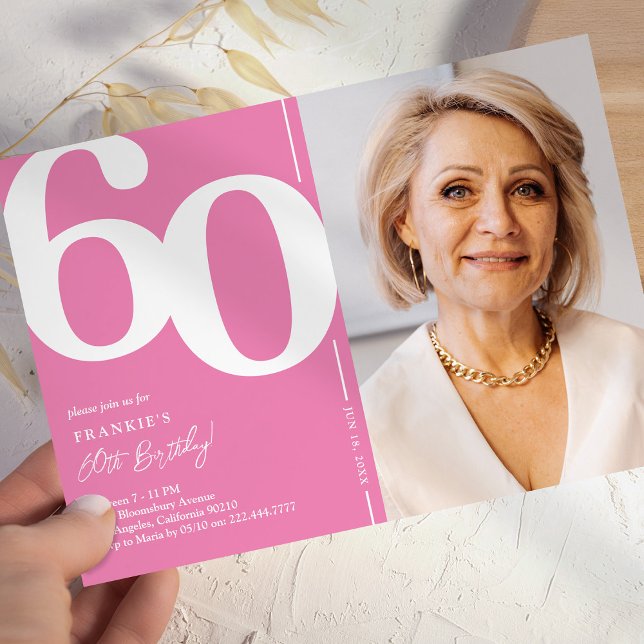 Cute Pink Photo 60th Birthday Party Invitation (Creator Uploaded)