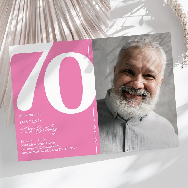 Cute Pink Photo 70th Birthday Party Invitation (Creator Uploaded)