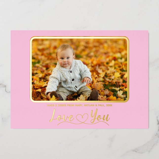 Cute Pink Photo template Foil Holiday Card (Front)
