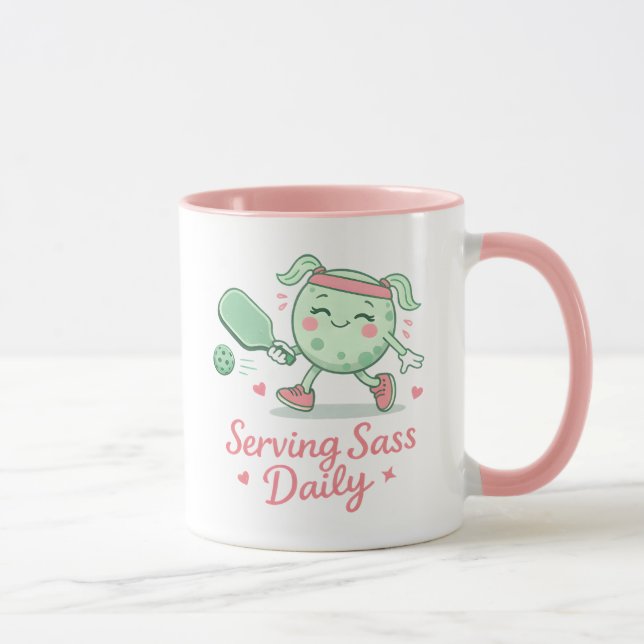 Cute Pink Pickleball Character Funny Saying  Mug (Right)