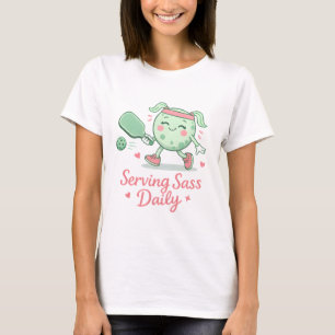Cute Pink Pickleball Character Funny Saying  T-Shirt