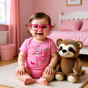 Cute Pink pickleball sloths 🦥 Baby Bodysuit
