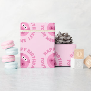 Cute pink pig cartoon Birthday wrapping paper