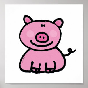 Cute Pink Pig Cartoon Poster