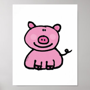 Cute Pink Pig Cartoon Poster