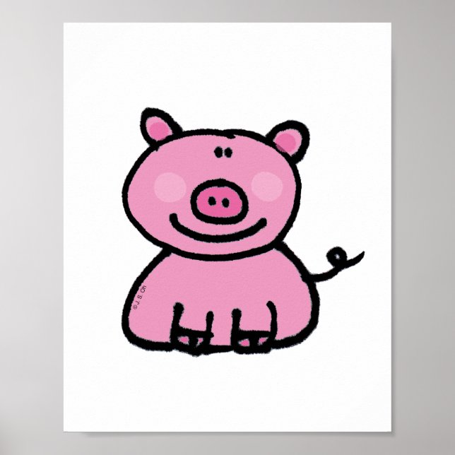 Cute Pink Pig Cartoon Poster (Front)