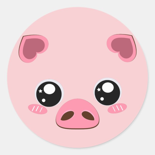 Cute pink Pig Classic Round Sticker (Front)