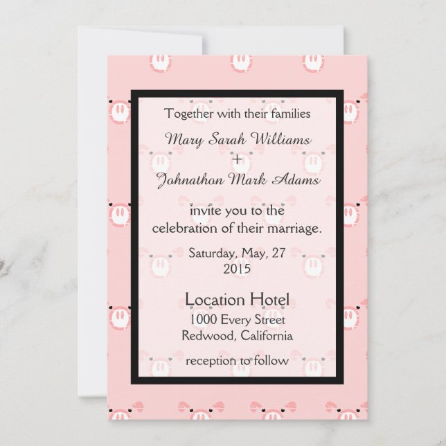 Cute Pink Pig Face Pattern Fun Wedding Invitation (Front)