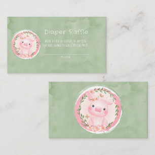 Cute Pink Pig Greenery Wreath Diaper Raffle Business Card