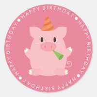 Cute Pink Pig Happy Birthday