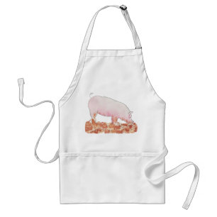 Cute Pink Pig in Mud Funny Watercolour Animal Art Standard Apron