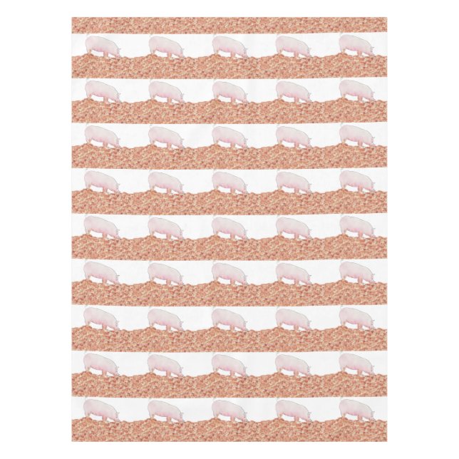 Cute Pink Pig in Mud Funny Watercolour Animal Art Tablecloth (Front)