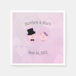 Cute Pink Pig Love Heart pattern background Napkin