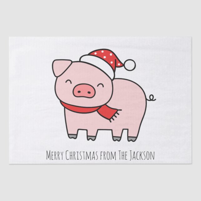 Cute Pink Pig Merry Christmas Simple Minimalist Tissue Paper (Front)