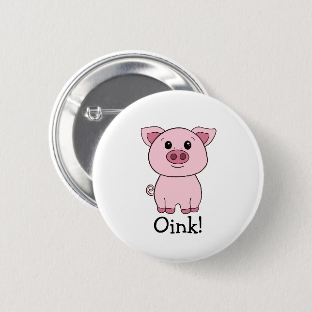 Cute Pink Pig Oink! Farm Animal 2 Inch Round Button (Front & Back)