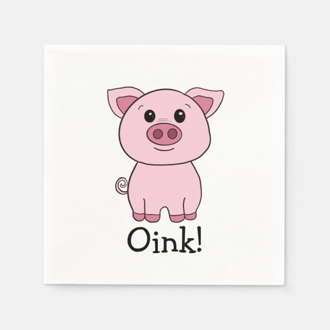 Cute Pink Pig Oink! Farm Animal Napkin (Front)