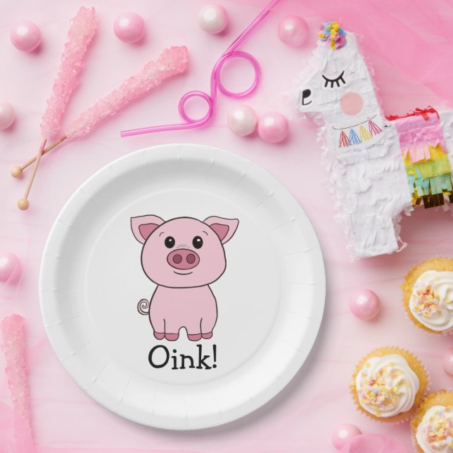 Cute Pink Pig Oink! Farm Animal Paper Plate (Party)