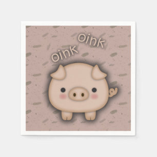 Cute Pink Pig Oink Pink Background Napkin