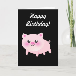 Cute Pink Pig on Black Card