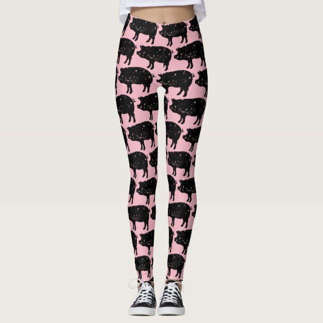 Cute pink pig pattern leggings (Front)