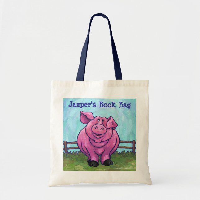 Cute Pink Pig Personalized Book Bag (Front)
