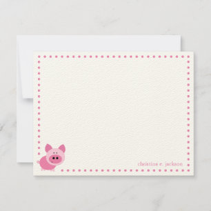 Cute Pink Pig Personalized Note Card