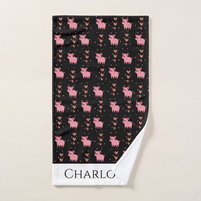 Cute Pink Pig Piggy Hearts Pattern Love Animals Hand Towel (Hand Towel)