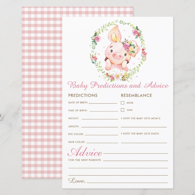 Cute Pink Pig Piglet Baby Predictions and Advice (Front/Back)