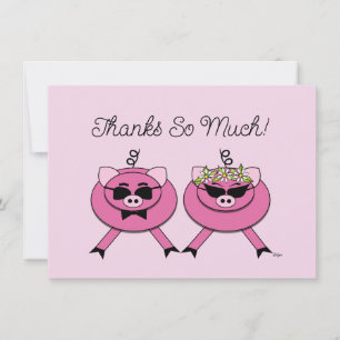 Cute Pink Pig Wedding Couple   Back Photo Thank You Card