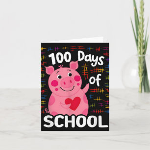 Cute Pink Pig With Heart 100 Days Of School 100th  Card