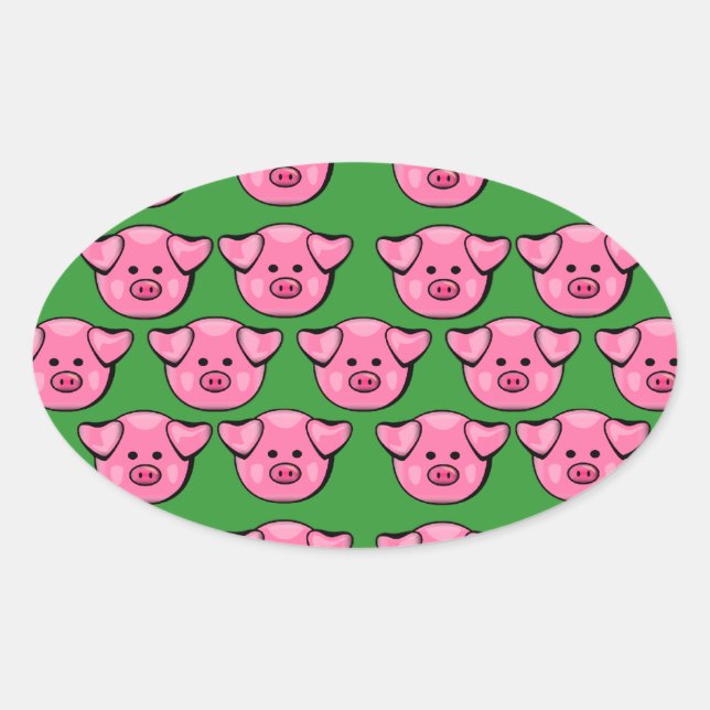 Cute Pink Piggies Oval Sticker (Front)