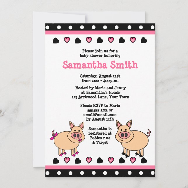 Cute Pink Piggy Baby Shower Invitation (Front)