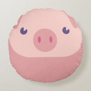 Cute Pink Piggy With A Tail On The Back Round Pillow