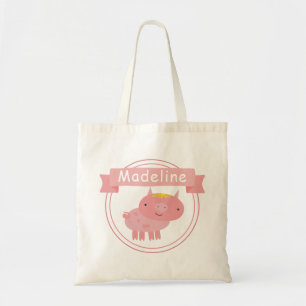 Cute Pink Piglet - Personalized Kids Tote Bag