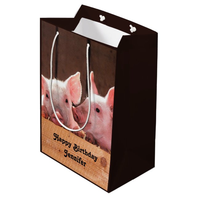 Cute Pink Piglets Animal Photograph Birthday Medium Gift Bag (Back Angled)
