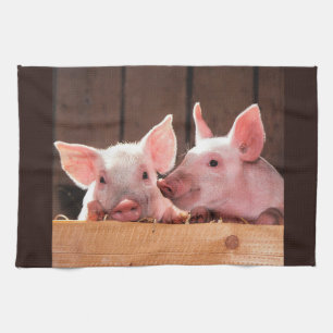 Cute Pink Piglets Animal Photograph Kitchen Towel