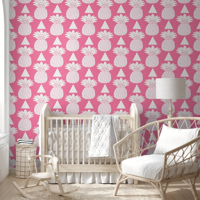 Cute Pink Pineapple Repeat Pattern Wallpaper (Kids)