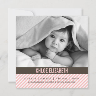 Cute Pink Pinstripes Baby Birth Announcements