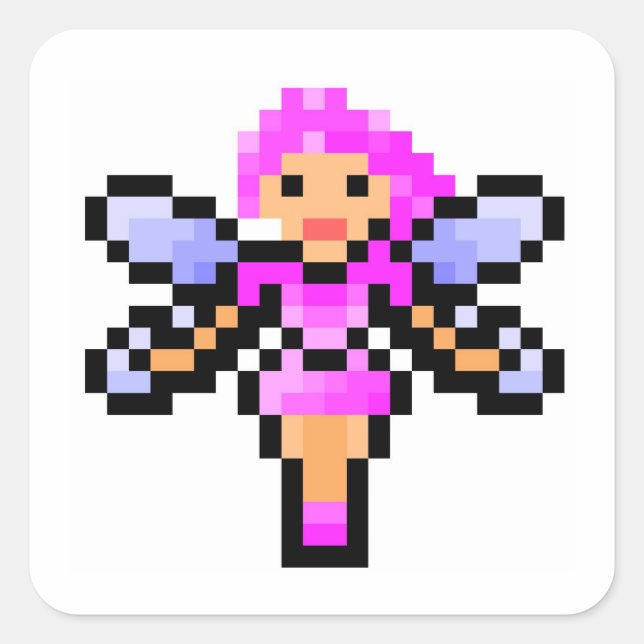 Cute pink pixel art fairy square sticker (Front)