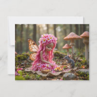 Cute Pink Pixie and Mouse Picnic