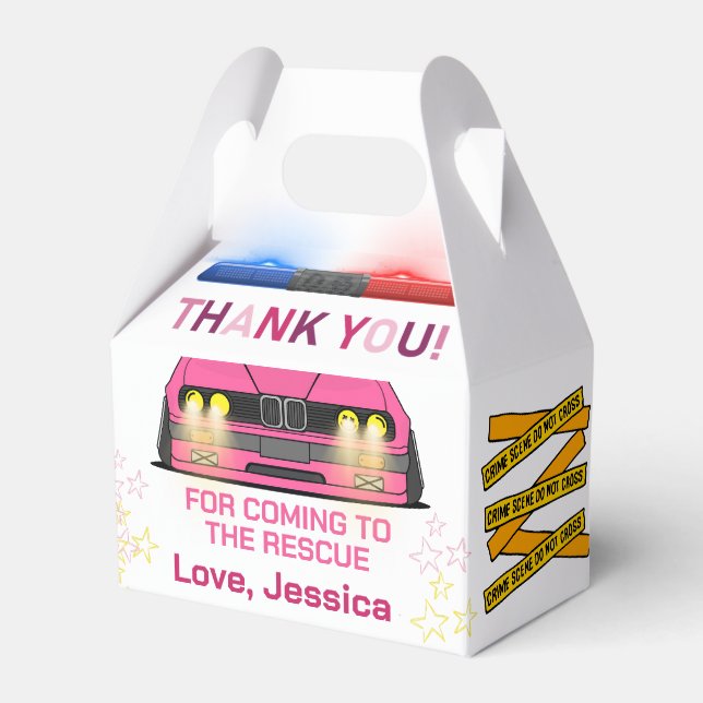 Cute pink Police Girl Birthday Party  Favor Box (Front Side)