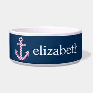 Cute Pink Polka Dot Anchor with Navy Custom Name