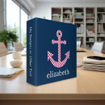 Cute Pink Polka Dot Anchor with Navy Custom Name Binder<br><div class="desc">A trendy and elegant design with dots and preppy colours plus an area to add your name or monogram.</div>