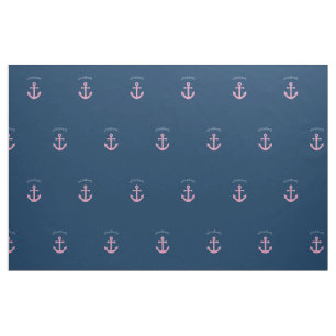 Cute Pink Polka Dot Anchor with Navy Custom Name Fabric