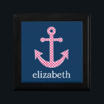 Cute Pink Polka Dot Anchor with Navy Custom Name Gift Box<br><div class="desc">A trendy and elegant design with dots and preppy colours plus an area to add your name or monogram.</div>
