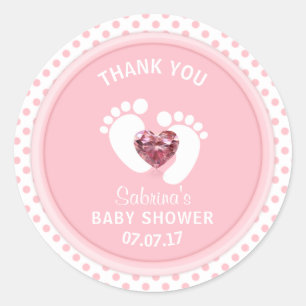 Cute Pink Polka Dot Baby Shower/Sprinkle Girl Classic Round Sticker