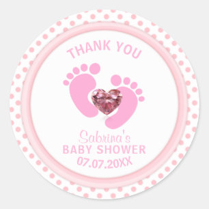 Cute Pink Polka Dot Baby Shower/Sprinkle Girl Classic Round Sticker