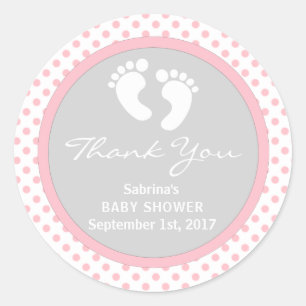Cute Pink Polka Dot Baby Shower/Sprinkle Girl Classic Round Sticker