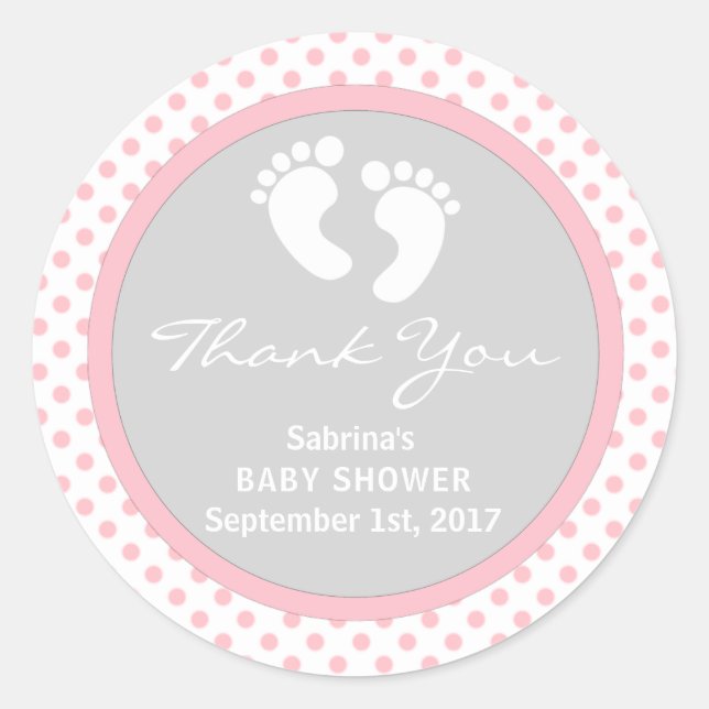 Cute Pink Polka Dot Baby Shower/Sprinkle Girl Classic Round Sticker (Front)
