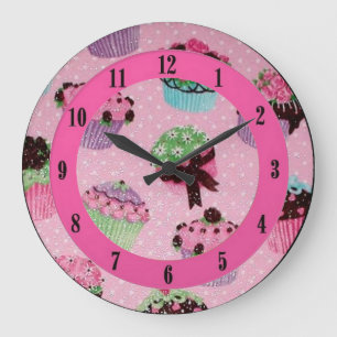 Cute Pink Polka Dot Cupcake Wall Clock. Large Clock